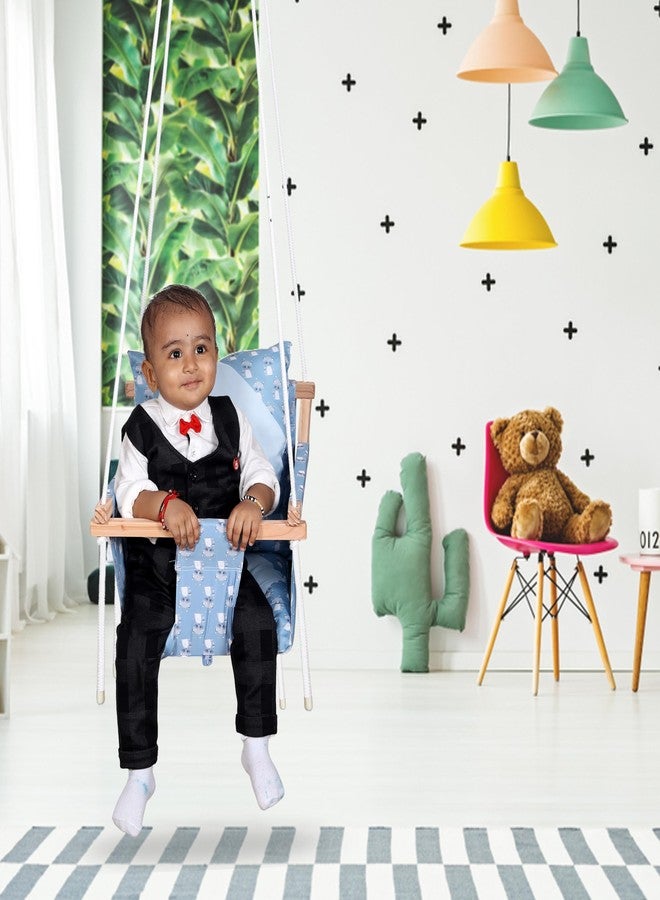 BOFFLE أرجوحة خشبية معلقة للأطفال من بوفل، أرجوحة حديقة قابلة للتعديل مع وسادتين | تتحمل وزنًا يصل إلى 20 كجم (من سنة إلى 3 سنوات) - Image 2